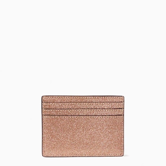 ♠️Kate Spade Shimmy Glitter Small Slim Card Holder Case Wallet Rose Gold NWT - Picture 4 of 9